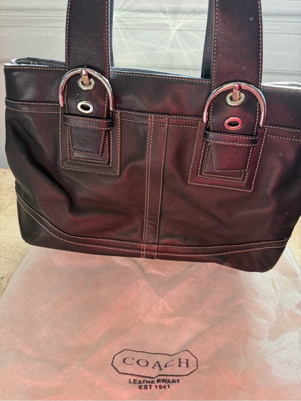 COACH VINTAGE Soho Leather F10912 TOTE Y2K Black Shoulder Bag with Dust Bag